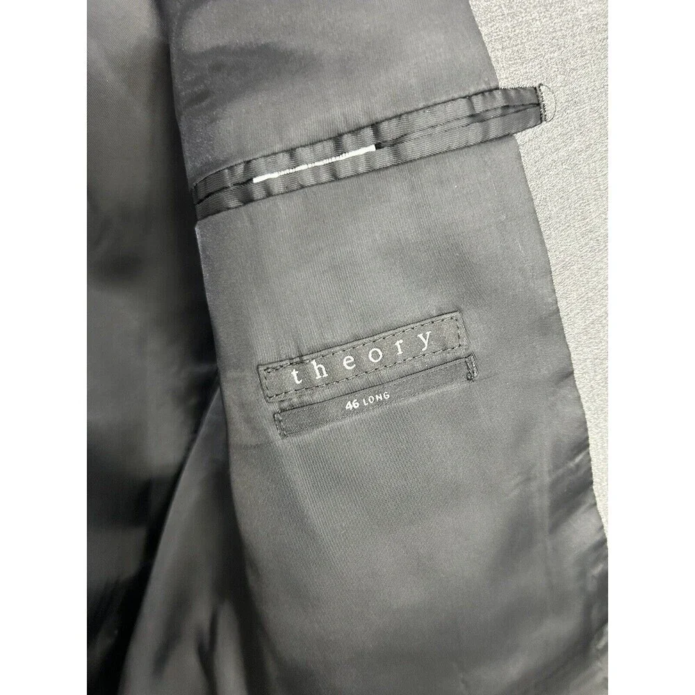Theory Mens Blazer Size 46 Long Gray Wool Sport Coat Jacket Two Button Modern